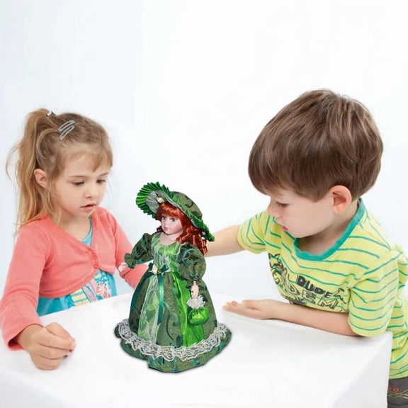 Desktop Decor,16 Inch Ceramic Doll With Fashion Display Stand Green As Described