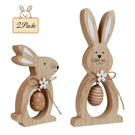 Desktop Decor,2Pcs Easter Decorations For The Home Farmhouse Rustic Wooden Bunny With Egg Easter Tiered Tray Decor Happy Spring Decoration For Indoor Home Easter Tabletop Decoration Easter