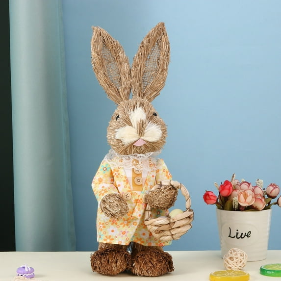 Desktop Decor,Easter Simulation Bunny Home Garden Bunny Decoration Creative Straw Bunny