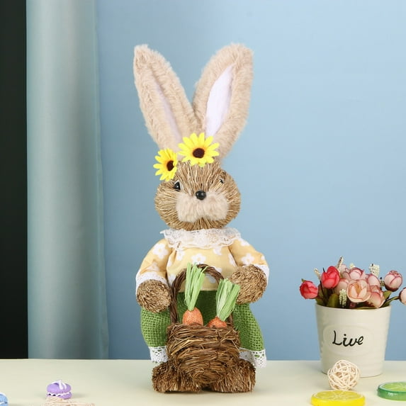 Desktop Decor,Easter Simulation Bunny Home Garden Bunny Decoration Creative Straw Bunny