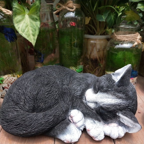 Desktop Decor,Garden Sleeping Cat Statue Garden Collection Resin and Stone Decorative Garden