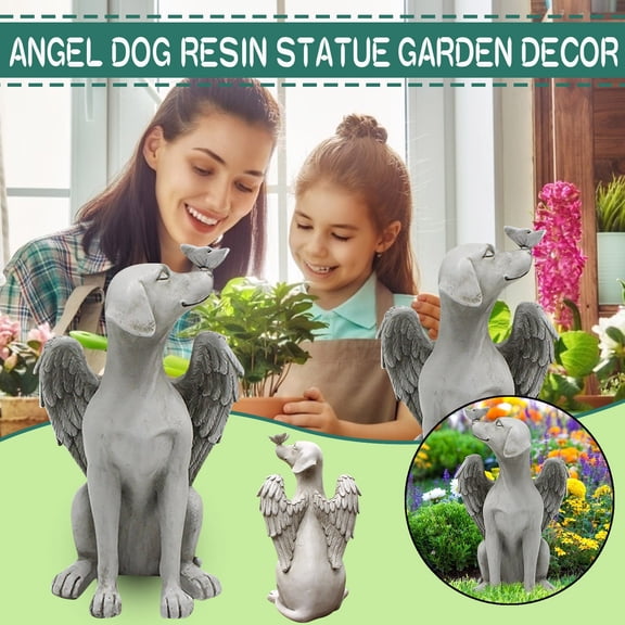 Desktop Decor,Resin Dog Decor Statue Outdoor Garden Sculpture Angel Puppy Decoration & Hangs