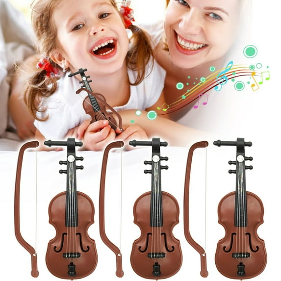 Desktop Decor,Wooden Grain Violin Doll House Miniature Scene Shooting Props 3.2 * 8.5 Plastic Violin Ornament Toys