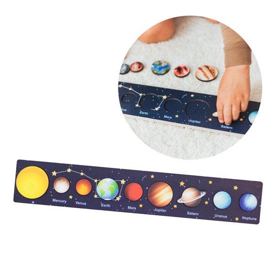 Desktop Decor,Wooden Solar System Universe Learning Puzzle Pieces Ornament