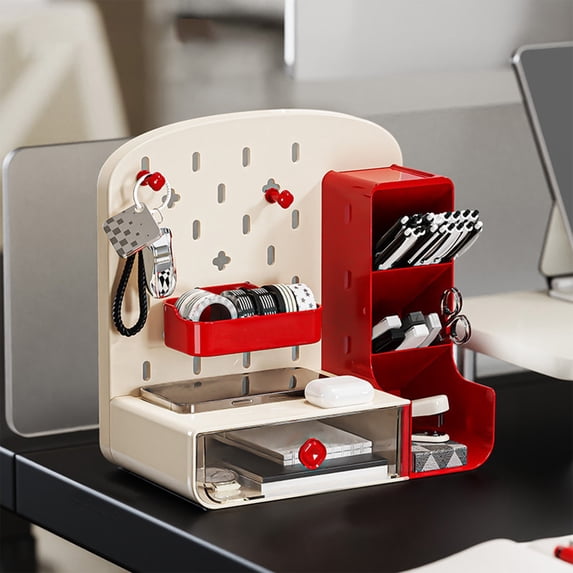 Desktop Desk Organizer with Drawers and Pegboard Hooks, Plastic Desktop Storage Rack for Office Supplies, Study Table, Makeup and Small Accessories