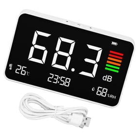 Desktop Digital Decibel Meter 30-130dBA with Time Temperature Humidity Display