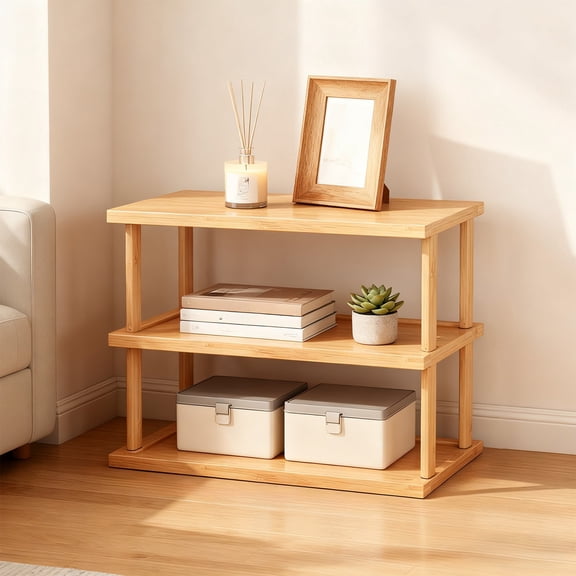 Desktop Display Shelf, Multi Tier Wood Organizer with Perforated Base for Kitchen Counter, Teacup Storage and Home Decor