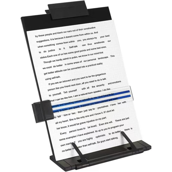 Desktop Document Holder Stand with 7 Adjustable Positions, Metal File Organizer Management Copyholder for Typing Speech Reading A4 Letter Music Book Tablet Office, Paper Clip and Line Guide