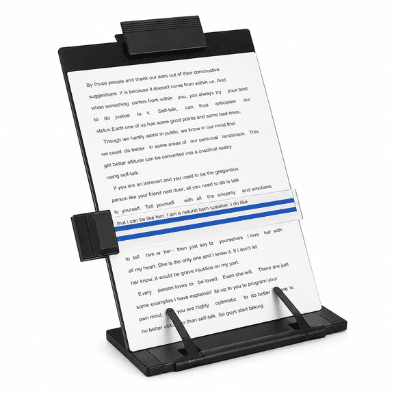 Desktop Document Holder Stand, 7-Position Adjustable Metal Copyholder with Paper Clip and Line Guide for A4 Letter Paper, Books and Tablets, Black