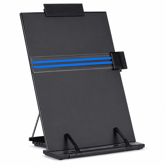 Desktop Document Holder Stand, 7-Position Adjustable Metal Copyholder with Removable Line Guide and Paper Clip, Foldable Black