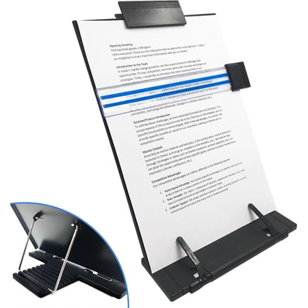 Desktop Document Holder Stand with 7 Adjustable Positions, Black Metal File Organizer Management Copyholder for Typing Speech Reading