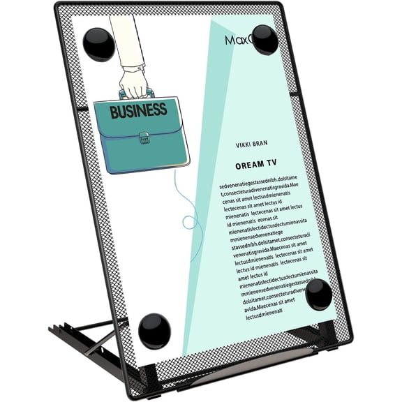 Desktop Document Holder for Typing, Paper Holder Stand for Desk with 4 Magnetic Buckles, Metal Mesh Letter Copy Holder for Monitor Computer Reading with 6 Adjustable Positions, Black
