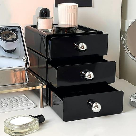 Desktop Drawer Organizer, Cosmetic Storage Box with Smooth Slide, Plastic Makeup Organizer for Office Desk Shelf, Vanity Counter, Small Parts Storage Bin for Home Workspace