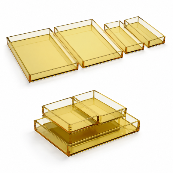 Desktop Drawer Organizer Set, Stackable 4-Piece Trays for Office, Home, Vanity Storage