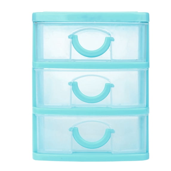 Desktop Drawer Organizer, Small Plastic Storage Box with Translucent Drawers for Jewelry Beads Small Items, 3 Layers, (Sky Blue)