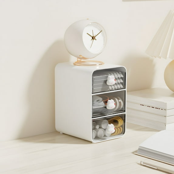 Desktop Drawer Organizer with 3 Drawers, Clear Plastic Desk Storage for Stationery, Makeup, and Dorm Vanity Organization