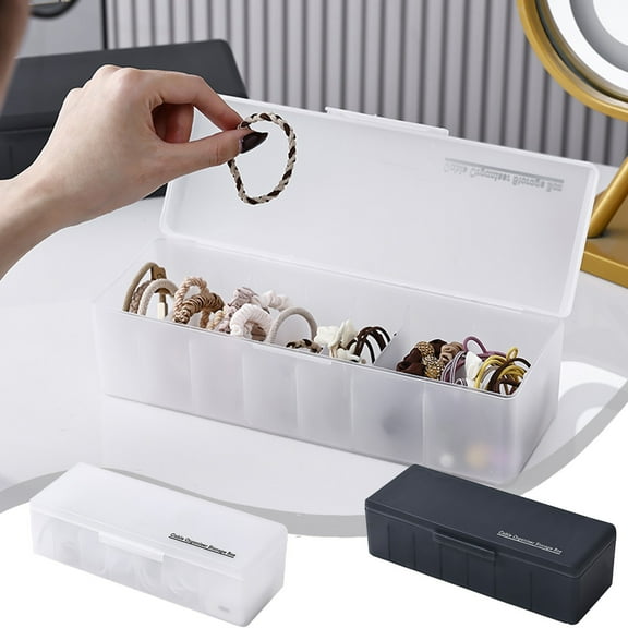 Desktop Drawer Storage Box | 7 Panel Flip Cover Organizer for Cables, Charging Heads, Accessories | Transparent Plastic, Black or White | Space-Saving Design | 27x18x9.5cm | Home & Office Use