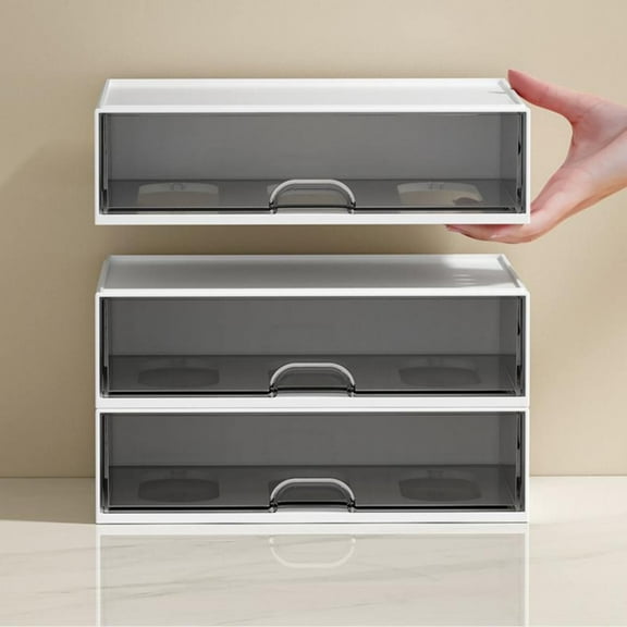 Desktop Drawer Storage Box W1820 Single Layer White + Transparent Black