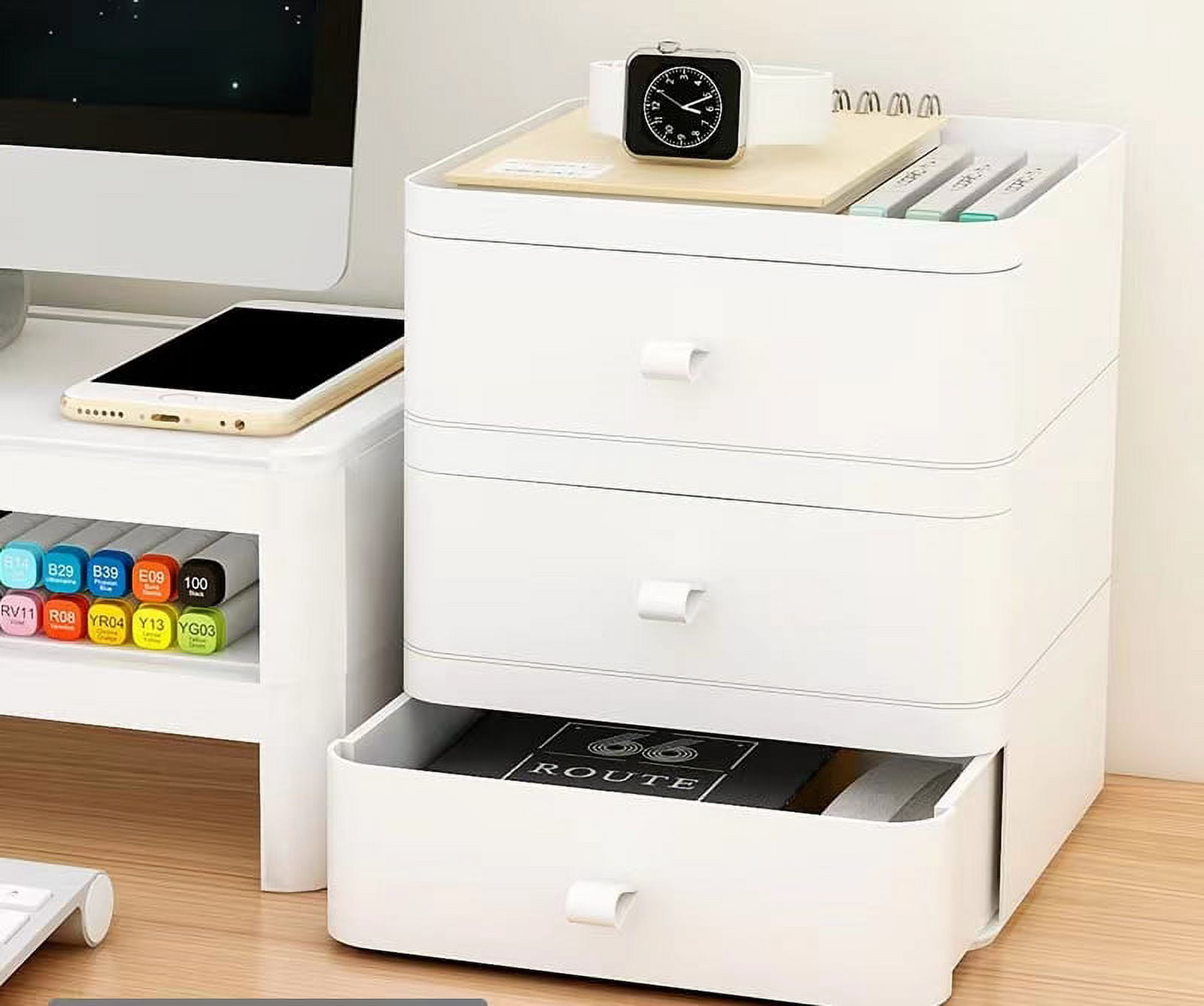 Desk Organizer with Drawers, 3 Drawer Desktop Plastic Storage