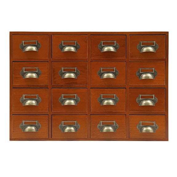 Desktop Drawers Storage Cabinet, 16 Drawer Cabinet, Wooden Medicine Organizer Brown 19.69*3.94*13.78in