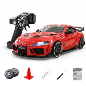 Desktop Drift RC Car for Adults, 1/43 Scale 2.4G Full Proportional Remote Control Vehicle with Gyro & 8 Light Modes, Waking Lion Racing Sport Cars, Red