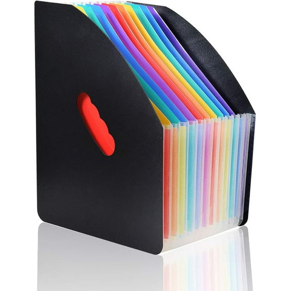 Desktop Expanding File Holder 13 Rainbow Pockets Portable File Folder 24 Tab Accordion File Organizer Self Standing Magazine File Rack with Cloud-Shape Handle