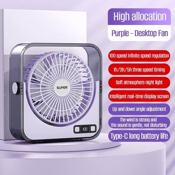 Desktop Fan with LED Display, USB Rechargeable Small Fan for Desk, Portable Silent Table Fan for Office, Bedroom, Travel, Adjustable Speed Personal Cooler, Compact Cooling Solution