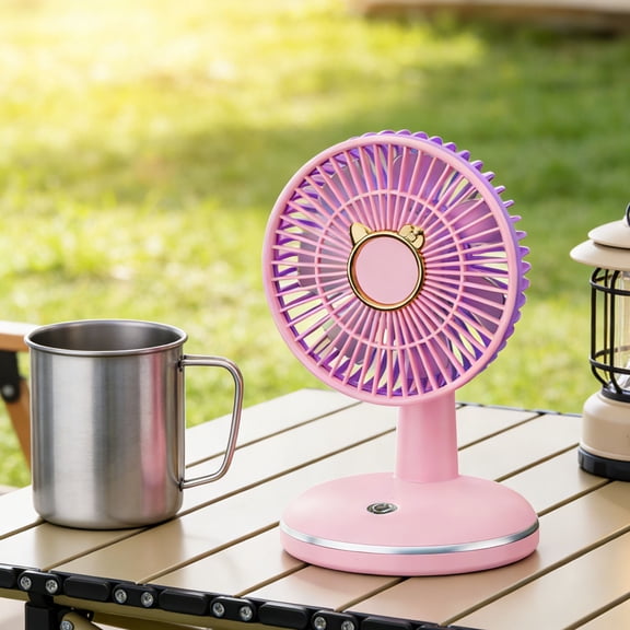 Desktop Fan USB Rechargeable, Round Base Cute Cat Shape Mini Personal Fan with 3 Speeds, 1200-2000mAh Battery Portable Cooling for Home Office Outdoor Gift
