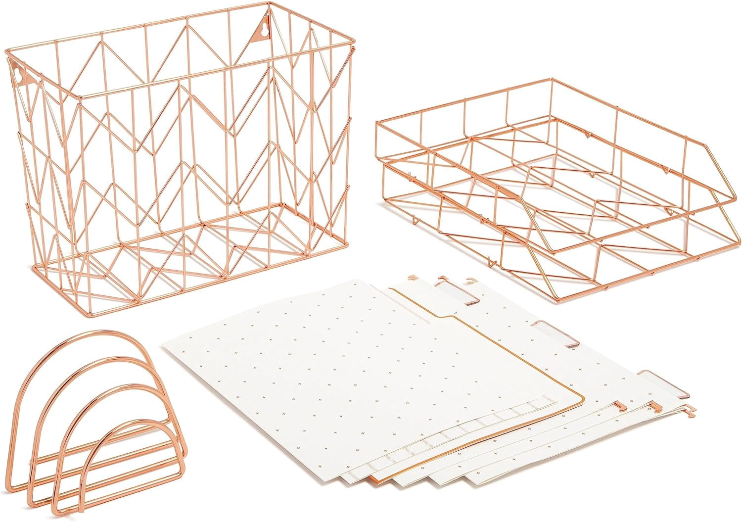 Gold Filing Case Desktop Fashion Filing Set, Desktop Organizer, Rose Gold Wire Metal, 10 ...