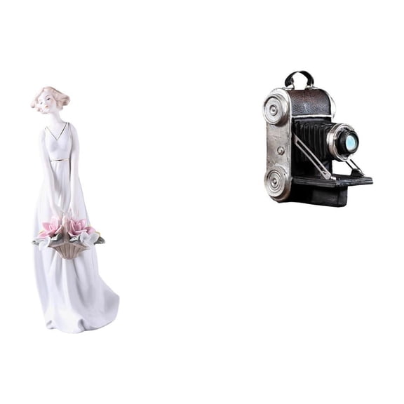 Desktop Figurine Cute Girl Statue Camera Model Resin Craft Perfect for Shelf Cabinet Bar Home Showcase