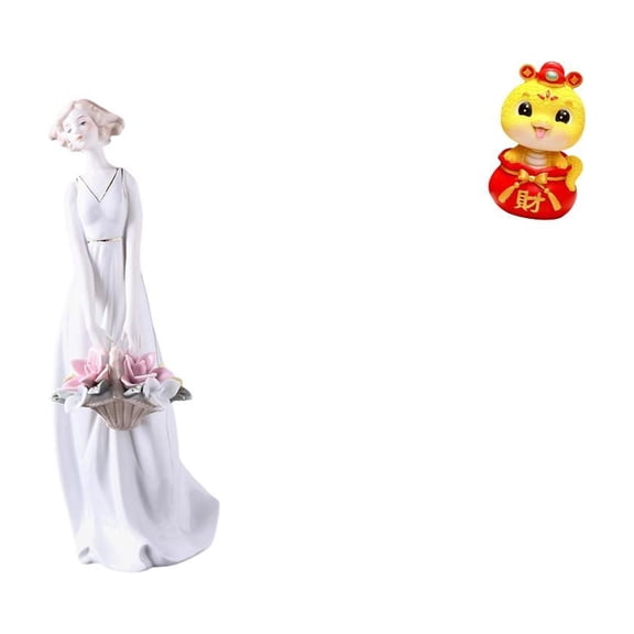Desktop Figurine Girl Statue Snake Ornament Ceramic Material Ideal for Living Room Office Shelf Decor