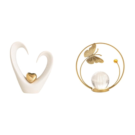 Desktop Figurine Heart Sculpture Crystal Ball Unique Iron Ceramic Material for Home Office Shelf Decor