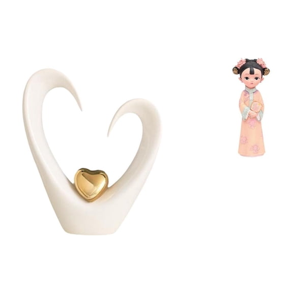 Desktop Figurine Heart Sculpture Resin Doll Handmade Ceramic Material for Living Room Bedroom Office Decor