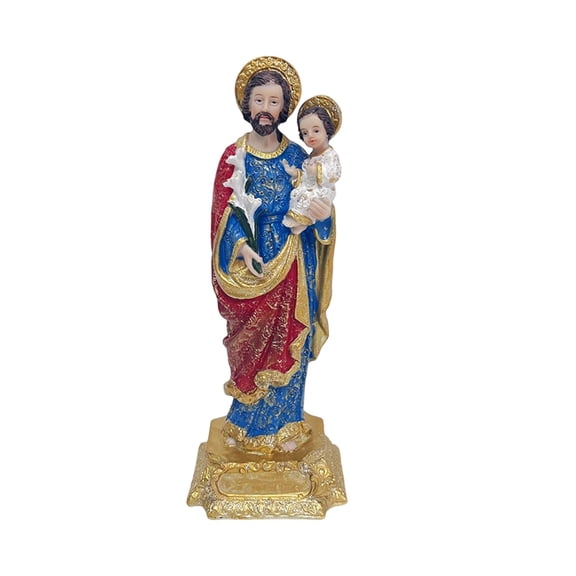Desktop Figurine Joseph with Child Jesus Statue Resin Decoration Christian Home Ornament for Tabletop Display