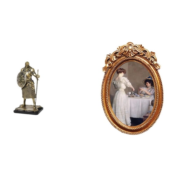 Desktop Figurine Knight Statue Photo Frame Handcrafted Resin Detail for Living Room Entryway Office Table