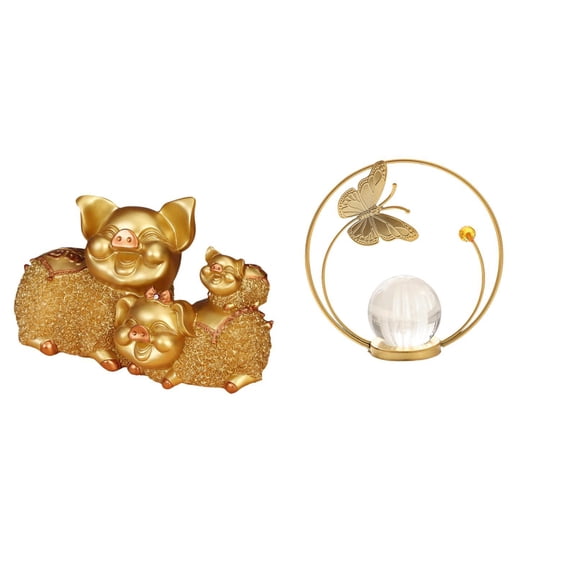Desktop Figurine Lucky Pig Crystal Ball Sturdy Resin Material for Office Desk Home Bookshelf Living Room Decor