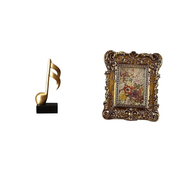 Desktop Figurine Music Note Sculpture Photo Frame Ornate Resin Centerpiece Ideal for Office Fireplace Dorm