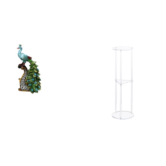 Desktop Figurine Peacock Statue Round Side Table Acrylic Material for Home Shelf Office Small Space Decor