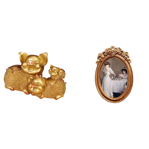 Desktop Figurine Pig Figurine Photo Frame Eco Friendly Resin for Bookshelf Living Room Bedroom Gallery Display
