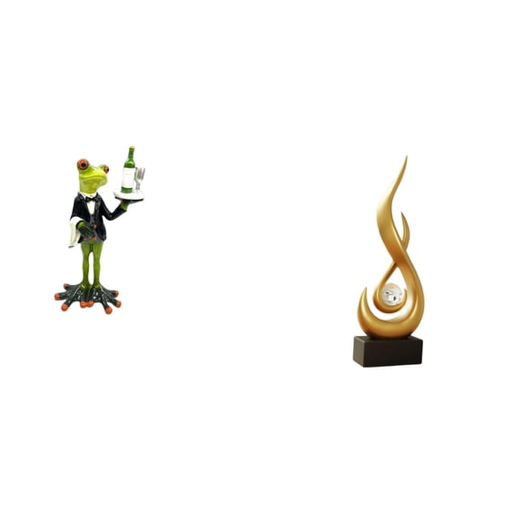 Desktop Figurine Waiter Frog Statue Abstract Fire Sculpture Durable Resin Tabletop Living Room Decor for Adults