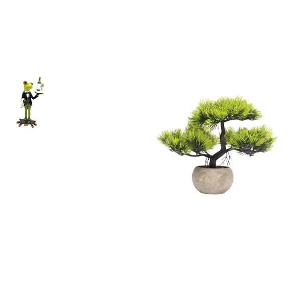 Desktop Figurine Waiter Frog Statue Artificial Bonsai Tree Resin Material for Home Office Tabletop Decor
