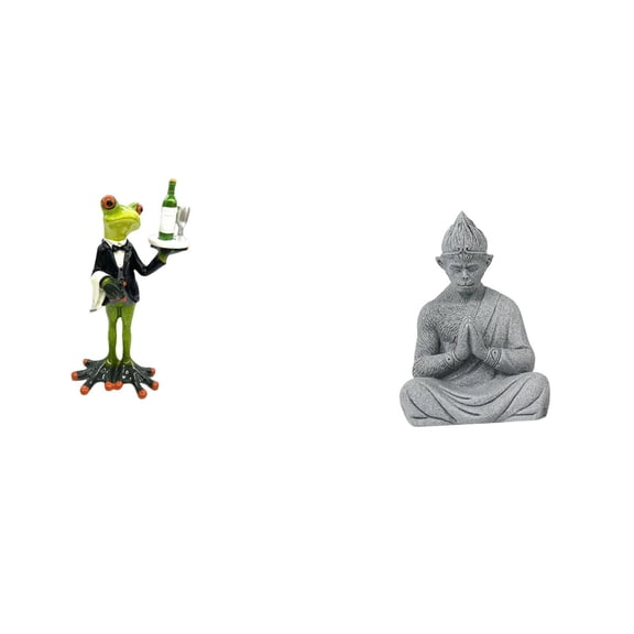 Desktop Figurine Waiter Frog Statue Monkey Buddha Sculpture Resin Material for Meditation Space Living Room Shelf