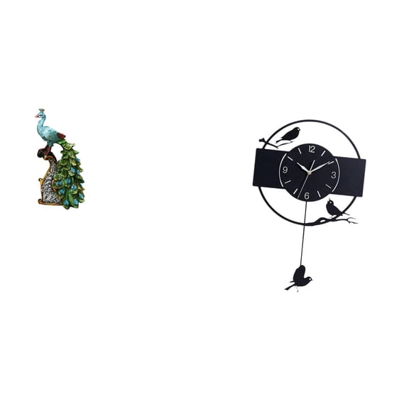 Desktop Figurine Wall Clock Peacock Statue Acrylic Material for Bedroom Office Study Kitchen Decor