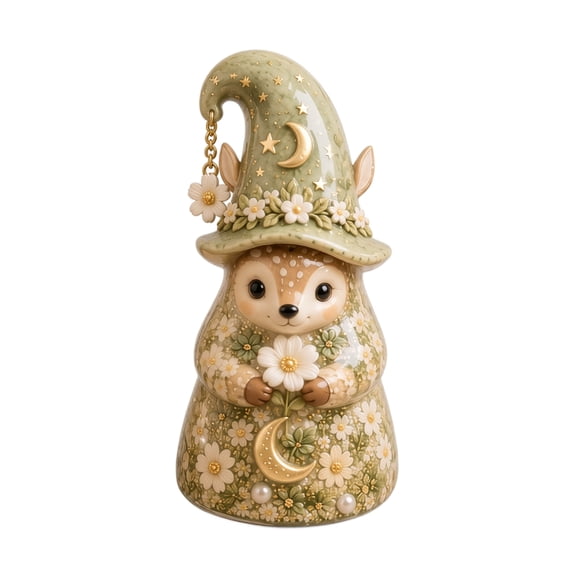 Desktop Figurine Whimsical Floral Celestial Ceramic Statue for Bedroom Home Shelf Decor, 1 Piece Tabletop Accent