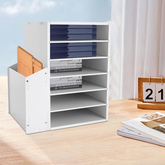Desktop File Holder, File Organizer 6 Compartments PVC Board For Offices, Craft Rooms, Classrooms, Homes Modern White Desktop Organizer