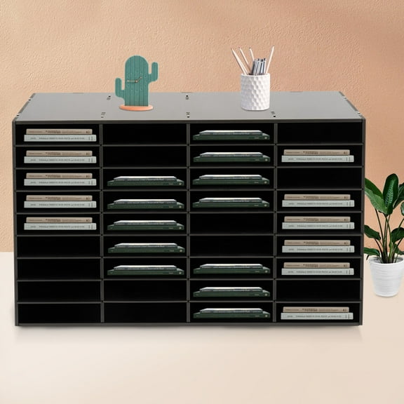 Desktop File Holder, Office Mailbox 36-compartment Literature Organizer Black Literature Organizer, 39.4*11.8*24in