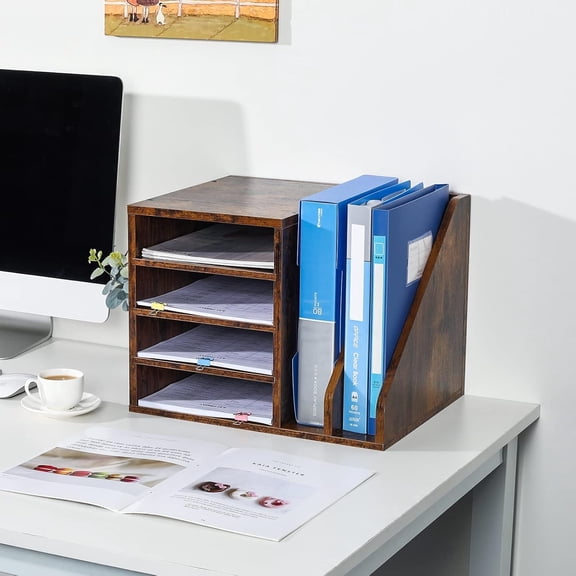 Desktop File Holder Organizer Mail Sorter for File Folders, Mails, Envelopes, Mailing Supplies or Magazines, Brown