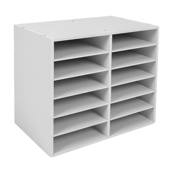 Desktop File Organiser with 12 Slots, PVC Construction, Large Storage Capacity (400 A4 Sheets per Slot), Open Design for Quick Access, Easy Assembly, Stylish White Color for Office or School