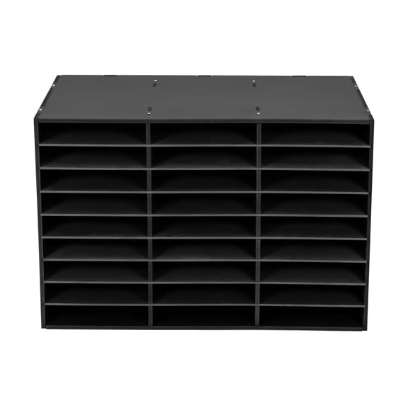 Desktop File Organiser with 27 Slots, PVC, Large Capacity, Easy Assembly, Modern Black Design