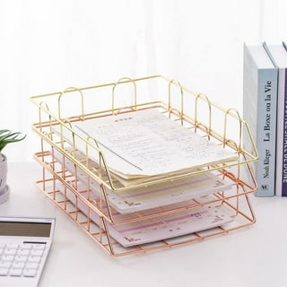 Spacrea Letter Tray, 4 Tier Rose Gold Desk Organizers and Accessories for  Women, Stackable Paper File Organizer with 1 Upper Display Shelf (Rose Gold)